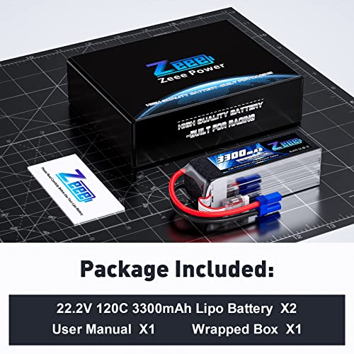 Zeee 6S Lipo Battery 3300mAh 22.2V 120C with EC5 Connector (2 Pack) | Soft Case Battery for RC Airplane Helicopter RC Car Truck Tank Drone Racing Hobby
