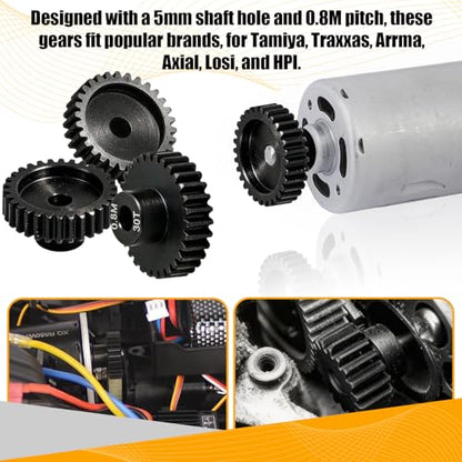 3-Pack Steel Metal 0.8M 5mm Pinion Motor Gear Sets 30T Compatible with HPI Kyosho Losi Axial Tamiya 1/8 1/10 RC Car Monster Truck Buggy, 0.8 Module Gear for Traxxsa Arrma - style: 3Pcs 30T