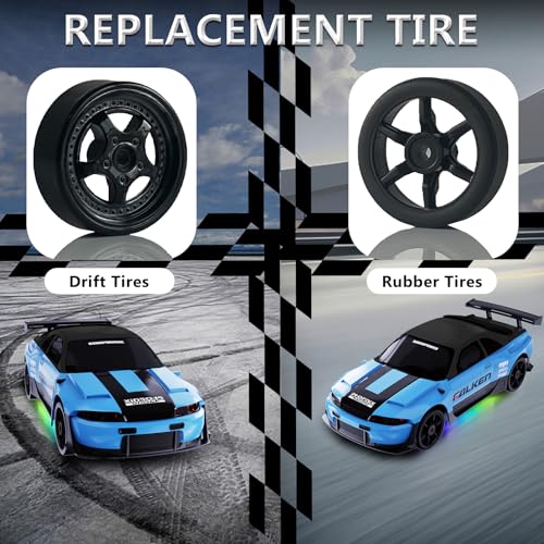 RC Drift Car 1:24 Remote Control Car 4WD 15KM/H High Speed Racing Sport Car with LED Lights RC Cars Toy for Kids Boys Girls Adults Gifts Birthday Christmas - color: Blue