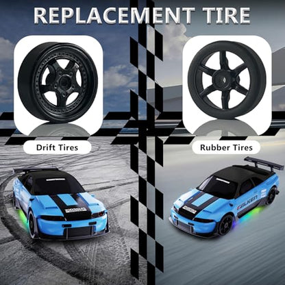 Remote Control Car RC Drift Car 2.4GHz 1:24 4WD 15KM/H High Speed Racing Sport Car with LED Lights Drifting Tire Racing Sport Toy for Adults Boys Girls Kids Gift - color: Blue