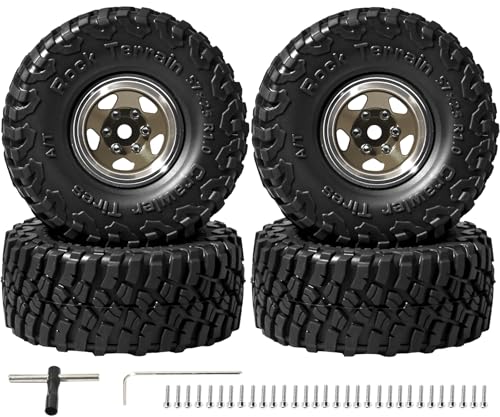 1.0 Beadlock Wheel Soft Tire Set RC Upgrade Part for Traxxas 1/18 TRX4M 1/24 RC Crawlers car Axial SCX24 FMS FCX24 Gladiator Bronco C10 JLU Deadbolt B17 Upgrade.(4Pcs/Set) - color: Bronze