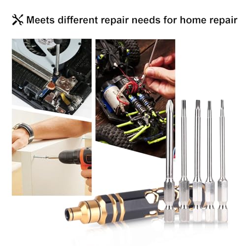 5 in 1 RC Hobby Repair Tools Kit, Hex Driver Set Allen Wrench with Drill Bits, Hex Bit Set & Phillips Screwdriver Bits, Alloy Handle Tool Set for RC Car Truck Crawler Helicopter Drone Boat