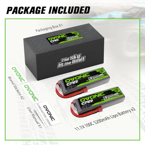 OVONIC Lipo Battery 3S 11.1V 100C 5200mAh Soft Case Battery with Dean-Style T Connector for RC Car Boat Truck Helicopter Airplane Racing Models(2 Pack)