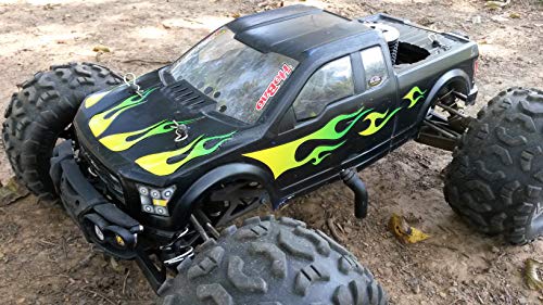 RC car Truck - Tribal Flames - 10pc Body Decal kit - Universal for Arrma Losi HPI Axial Traxxas Redcat Tekno 1/10 1/8 Scale Rock Crawler Stickers (Yellow/Green) - color: Yellow/Green