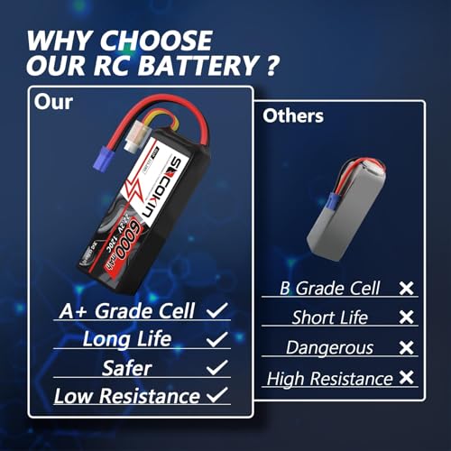6S 6000mAh Lipo Battery 22.2V 120C RC Battery with EC5 Connector Plug Soft Case Battery for RC Car Airplane Quadcopter Helicopter Truck Boat Hobby