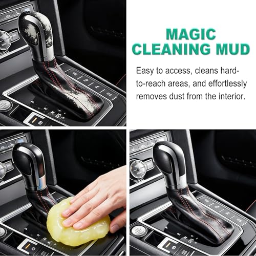 Car Detailing Cleaning Kit, 6PCS Auto Interior Cleaning Tools with Boars Hair Detail Brushes, Cleaning Gel, Double-Head Vent Brush for Car Truck SUV Interior Care