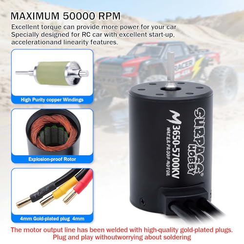 SurpassHobby 3650 5700KV Brushless Motor High Speed Waterproof Shaft 3.17mm Motor and for 1/0 Remote Control Cars Trucks Off-Road Vehicle - size: 5700KV, style: 3650 motor
