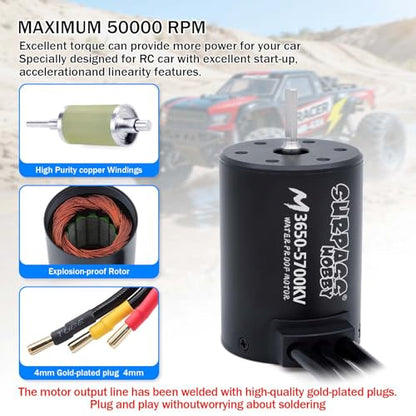 SurpassHobby 3650 5700KV Brushless Motor High Speed Waterproof Shaft 3.17mm Motor and for 1/0 Remote Control Cars Trucks Off-Road Vehicle - size: 5700KV, style: 3650 motor
