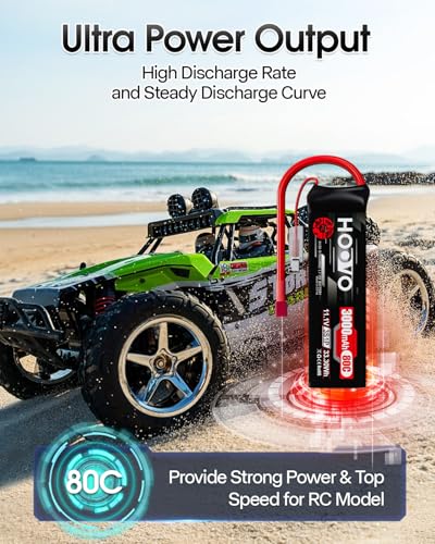 HOOVO 3S Lipo Battery, 11.1V 3000mAh 80C RC Battery Pack Softcase T Plug | 2Packs shorty lipo battery for RC Car Truck Buggy Crawler Airplane Boat RC Vehicle
