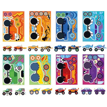 Monster Truck Stickers for Kids, Make Your Own Car Sticker, Car Party Favor | 24 Sheets Classroom Teacher Reward Activities Birthday Gift for Girls Boys, Crafts Goodie Bags Stuffers - style: Monster Truck