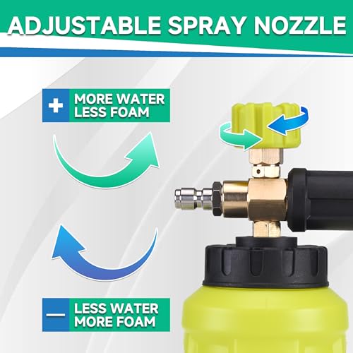 M MINGLE Pressure Washer Gun with Foam Cannon, 64 Fl Oz Car Wash Soap | 5 Power Washer Nozzle Tips, Adjustable Thick Foam, Car Wash Foam Gun for Car Washing, Patio Cleaning, 4000 PSI - color: yellow+green