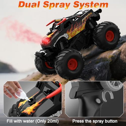 Amphibious Remote Control Car 4WD | Waterproof RC Cars with Dual Spray Mist & Led Lights,1:16 RC Monster Truck for All Terrain Off-Road Pickup Toys Gifts for Boys/Girls Age 8-12+ - color: Black