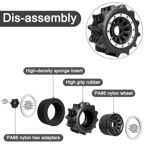 LRFHL 2.8 Beadlock Wheel Tires with 14mm/12mm Hex Adapter for 1/10 RC Car | 4PCS RC Tires Sand Terrain, 1/10 RC Monster Truck, for Traxxas Rustler Stampede Redcat Arrma Vorteks Big Rock Granite - color: White