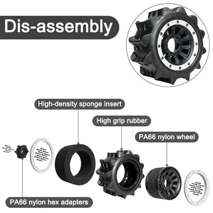 LRFHL 2.8 Beadlock Wheel Tires with 14mm/12mm Hex Adapter for 1/10 RC Car | 4PCS RC Tires Sand Terrain, 1/10 RC Monster Truck, for Traxxas Rustler Stampede Redcat Arrma Vorteks Big Rock Granite - color: White