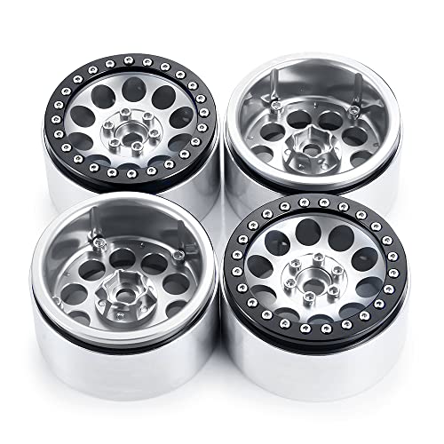 4PCS 2.2inch Beadlock Wheels 35mm RC 2.2 Aluminum Rims for AXIAL Wraith RR10 90048/90018 TRX4 1/10th RC Crawler Truck Car (Silver) - color: Silver