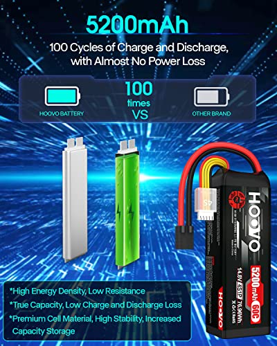 HOOVO 14.8V 5200mAh 60C 4S Lipo Battery with Connector for RC Helicopter RC Airplane Quadcopter Drone RC Boat