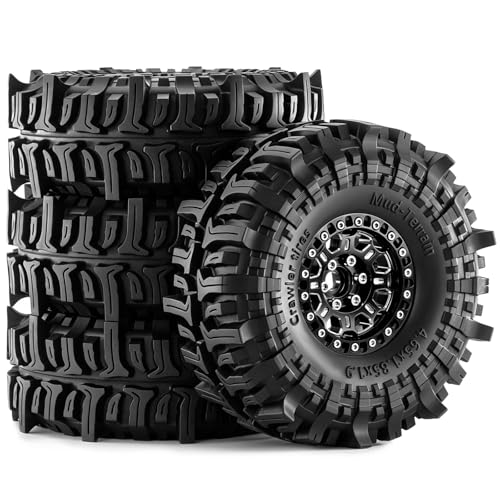 1.9" Beadlock Aluminum Wheels and 118mm Tires for SCX10 TRX4 | 12mm HEX, 0mm Offset, 47*118mm Mud Soft Rubber Tires, with Foam Inserts, 1/10 Scale RC Crawlers Upgrade parts - color: Black-3
