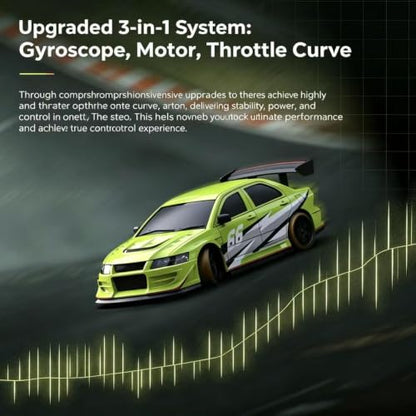 Turbo Racing C66 1:76 RC Drift Car with Gyro & LED Lights (C66-Green) | Includes mini track, 2 blank shells, 4 light guides & tools — everything to race right out of the box - color: Green