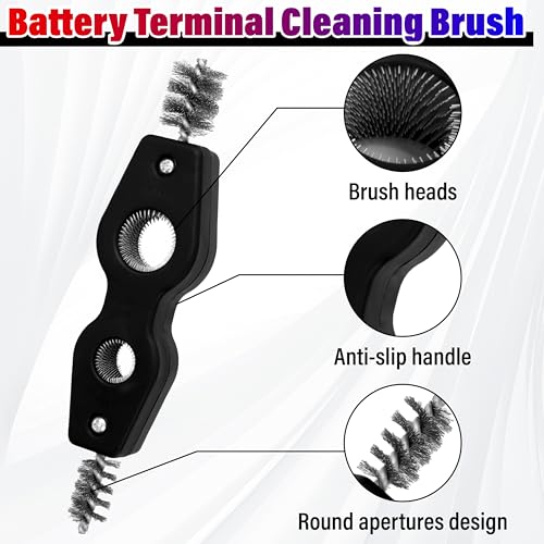 Car Battery Terminal Cleaning Brush,4 in 1 Auto Battery Cleaner (Black) | Anti-Rust Battery Terminals Machine Parts Cleaning Tool with Steel Wire for Plumbing Installation Soldering Brazing - color: Black
