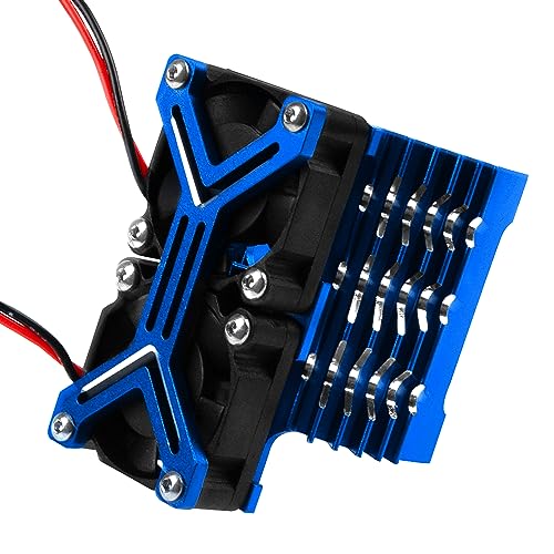 Motor Heatsink Dual Cooling Fan 40-42mm Compatible with 1/7 1/8 Arrma Traxxas RC Car Fit 4068 4074 4082 4268 4274 Motors (Blue) - color: Blue