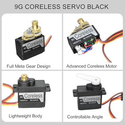 2Pcs 9g Coreless Servo Black, Full Metal Gear Micro RC Servo 4KG-CM Torque 4.8-8.4V for SCX24, Small Robotic Arms, RC Planes, or DIY Projects (180 Degree) - style: 2Pcs 180°