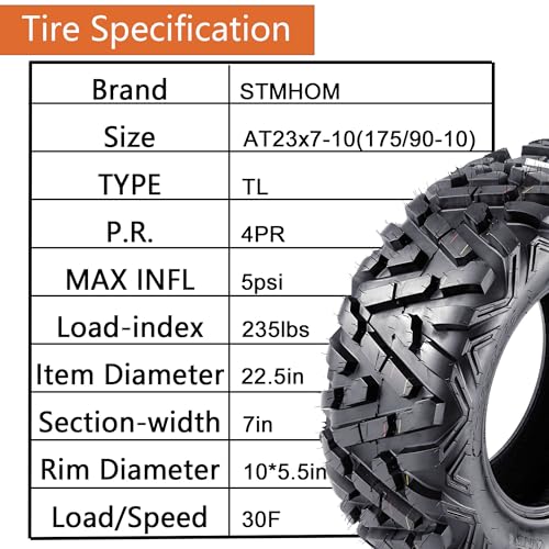 Set of 2 ATV Tires All Terrain Tires 23x7-10, ATV Tires 23x7-10, 4PR Sand Mud Off-Road Tire, Tubeless - size: 23x7-10 4PR