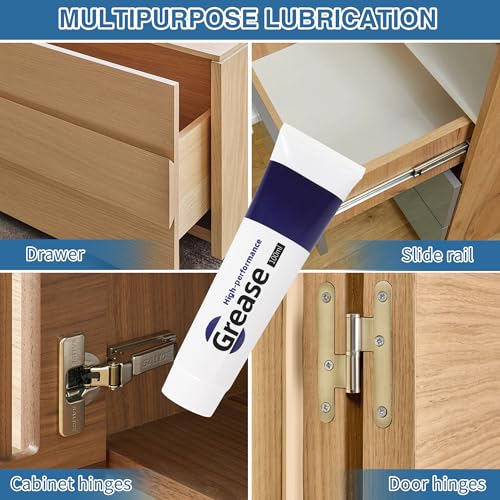 Drawer Slide Grease 3.38oz Multi-Purpose Lubricant | Multi-Purpose Grease for Cabinet Slides, Hinges, Bearings, Gears, Garage Doors & Window Tracks, with Clean Cloth & Applicator