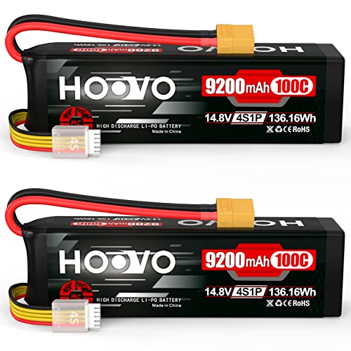 HOOVO 4S Lipo Battery 9200mAh 14.8V 100C with XT90 Plug Soft Case 2 Pack | Metal Plate Softcase battery, for RC Truck Truggy Buggy Tank RC Car Racing Hobby