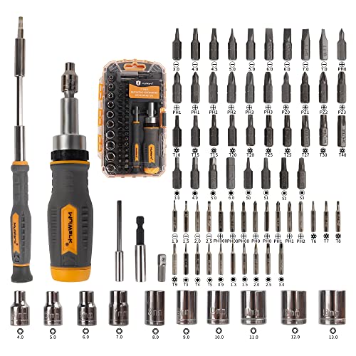 MULWARK Screwdriver Bit Set & Socket Kit, 77-Pieces Ratcheting Screwdriver Set with Case, 77 in 1 Multi Bit Screw Driver for Home DIY, Electronics, Car Emergency and Garage
