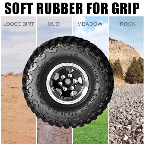 1.0 Beadlock Wheel Soft Tire Set RC Upgrade Part for Traxxas 1/18 TRX4M 1/24 RC Crawlers car Axial SCX24 FMS FCX24 Gladiator Bronco C10 JLU Deadbolt B17 Upgrade.(4Pcs/Set) - color: Black