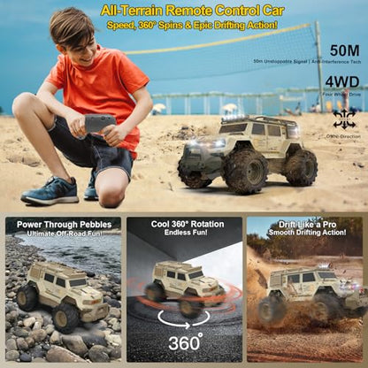 Amphibious Remote Control Car 1:14 Electric Vehicle 4WD for Boys Age 8-12, Offroad Waterproof RC Truck All Terrain RC Drift Cars Beach Pool Toys Gifts for Kids - color: Beige