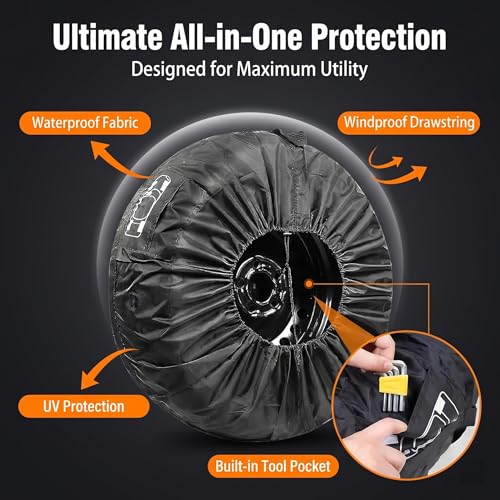 1 PC Car Spare Tire Cover, 210T Oxford Cloth Car Tire Protector, Dustproof Sunproof Tire Storage Bag with Handle, Universal for Most Cars, Trucks, SUVs (Black)