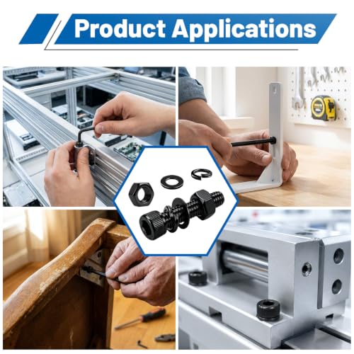 680Pcs M4 Screw Hex Socket Head Cap Bolt Kit 6-30mm 12.9 Alloy Steel | Black Zinc-Plated Metric Allen Bolts Nuts Flat Spring Washers Allen Wrench Assorted Hardware for DIY, 3D Printing Furniture - size: G12.9 M4 680PCS