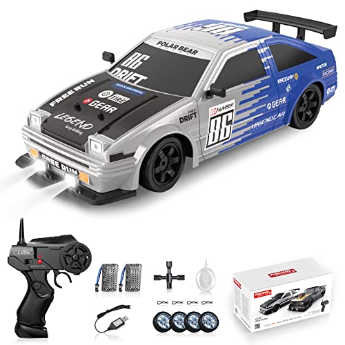 RC Drift Car 2.4GHz 1:16 Scale 4WD High Speed Remote Control Cars Vehicle with LED Lights Two Batteries and Drifting Tires Racing Sport Toy Cars for Adults Boys Girls Kids - color: Blue+wh86