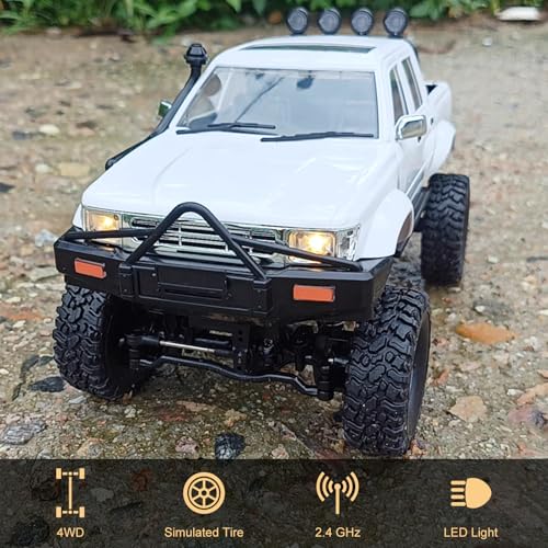 RC Rock Crawler WPL C64-1 RC Truck, 1:16 Scale 2.4GHz Remote Control Truck, 4WD All Terrain Off-Road RC Crawler with LED Lights and 2 Rechargeble Batteries for Adults (Red) - color: Red