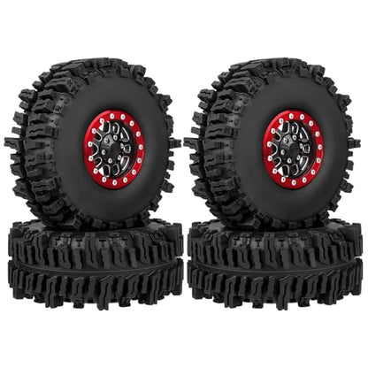HobbyPark 1.9 Beadlock Wheels for TRX4 Axial SCX10 II III RR10 Wraith Redcat Gen 8 Gen 7 RC4WD 1/10 Scale RC Crawler Car (Red Ring w/Tires) - color: Red Ring W/Tires
