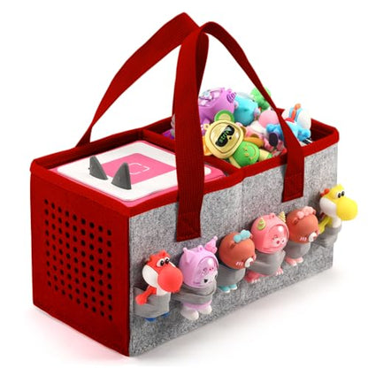 PISOSN Carrying Case for Toniebox Starter Set and Tonies Figurines, Travel Felt Cloth Musical Toy Folding Bag for Toniebox 2 & Accessories (Red) - color: Red