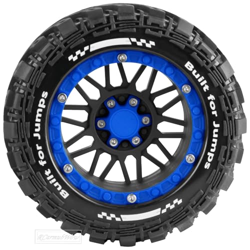 RC Wheels and Tires for 1/16 Scale,RCarmubWow Plastic Rim Rubber Tires for 1/16 Summit E-Revo Gorgon Grom,Mini Kraton 3S, M-J-X16207-16210, H-B-X16889 16890,S-C-Y16101-16106 RC Truck,Black&Navy Blue - color: Black W/Navy Blue(4pcs)