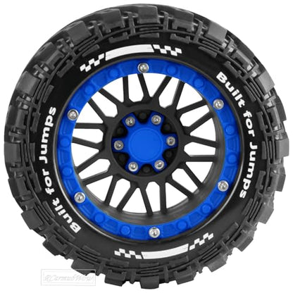 RC Wheels and Tires for 1/16 Scale,RCarmubWow Plastic Rim Rubber Tires for 1/16 Summit E-Revo Gorgon Grom,Mini Kraton 3S, M-J-X16207-16210, H-B-X16889 16890,S-C-Y16101-16106 RC Truck,Black&Navy Blue - color: Black W/Navy Blue(4pcs)