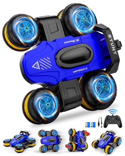 Remote Control RC Stunt Car Toy - High-Speed Drift 360° Flips Rotating 4WD Off-Road Vehicle for Kids Boys Girls Gifts Birthday Gifts (Blue) - color: Blue