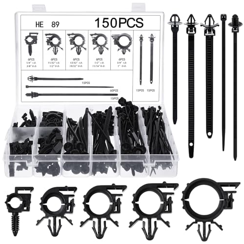 Funnymoom 150 Pcs Car Wire Loom Clips Push Mount Routing Clips, 10 Sizes | 10 Sizes, Car Harness Clips, Wiring Harness Replacement Parts, Universal Automotive Clips for Cable Management and Repair