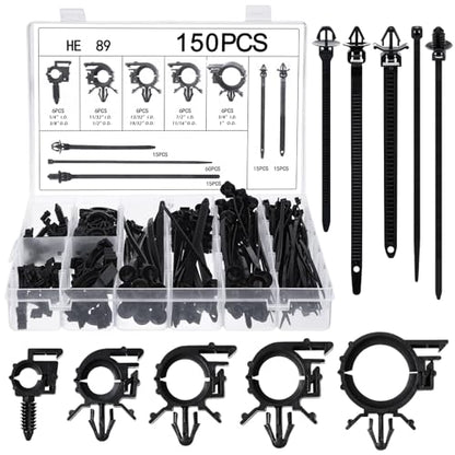 Funnymoom 150 Pcs Car Wire Loom Clips Push Mount Routing Clips, 10 Sizes | 10 Sizes, Car Harness Clips, Wiring Harness Replacement Parts, Universal Automotive Clips for Cable Management and Repair