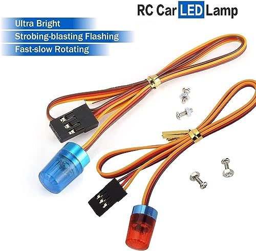 2PCS Ultra Bright LED Police Light Rotating Flash Alarming Strobe Lamp 5Modes for 1/8 1/10 1/14 RC Car Firefighting Ambulance Crawler Truck Lighting for CC01 D90 SCX10(Red Blue,9x15mm) - color: 9x15mm,Red/Blue