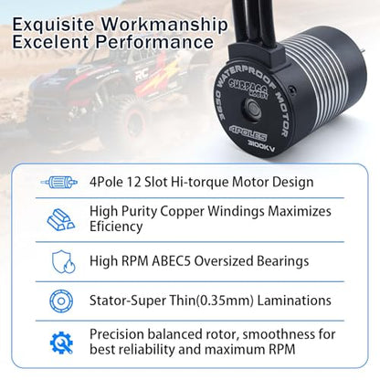 SurpassHobby 3650 Brushless Motor 3100KV 3.175mm Shaft Waterproof Motor for Most of 1/10 Scale RC Truck On Road Off Road Car - size: 3100kv, style: 3650 Brushless Motor