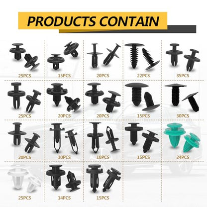 360pcs Bumper Retainer Clips Car Plastic Rivets Fasteners Push Retainer Kit with 18 Most Popular Sizes Auto Push Pin Rivets for Benz, BMW, Toyota, Honda, Subaru, Nissan, Mazda etc