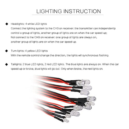 Goolsky 12 LED Lighting System Kit Steering Brake Smart Simulation Flash Lights for 1/10 Scale Models RC Car Yokomo Tamiya HSP HPI AXIAL RC4WD Traxxas