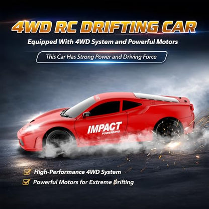 Remote Control Car RC Drift Car 2.4GHz 1:24 Scale 4WD 15KM/H High Speed Model Vehicle with LED Lights Drifting Tire Racing Sport Toy Car for Adults Boys Girls Kids Gift - color: D-red