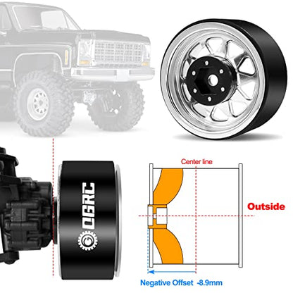 OGRC 1/10 RC Crawler Wheels 1.9" Aluminum Beadlock Wheel Rims | Offset -8.9mm Wheels, 1.9 Beadlock Wheels, for for TRX4 SCX10 Redcat GEN7 GEN8 RC4WD D90 Crawler, Silver - color: Silver