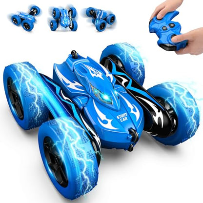 Excitobo Remote Control Car,RC Cars for 4 5 6 7 8 9 10 11 12 Year Old Boy Double Sided 360°Flip 4WD Rechargeable Drift RC Race Car Boys Toys Birthday Gifts Easter Basket Stuffers for Kids Age 4-12 - color: Blue