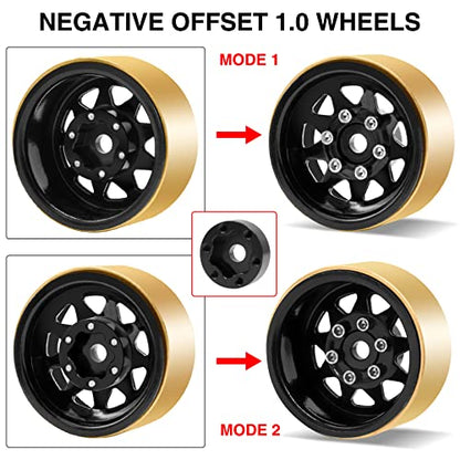 OGRC 1.0 RC Wheels with Brass Rings for 1/18 TRX4M 1/24 SCX24 (Black) | 3.78mm Negative Offset, 22g Wheel Rim for TRX4M SCX24 AX24 1/18 1/24 RC Crawler - color: Black